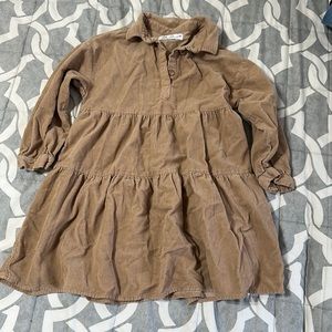 Zara Brown Corduroy Tiered Long Sleeve Dress